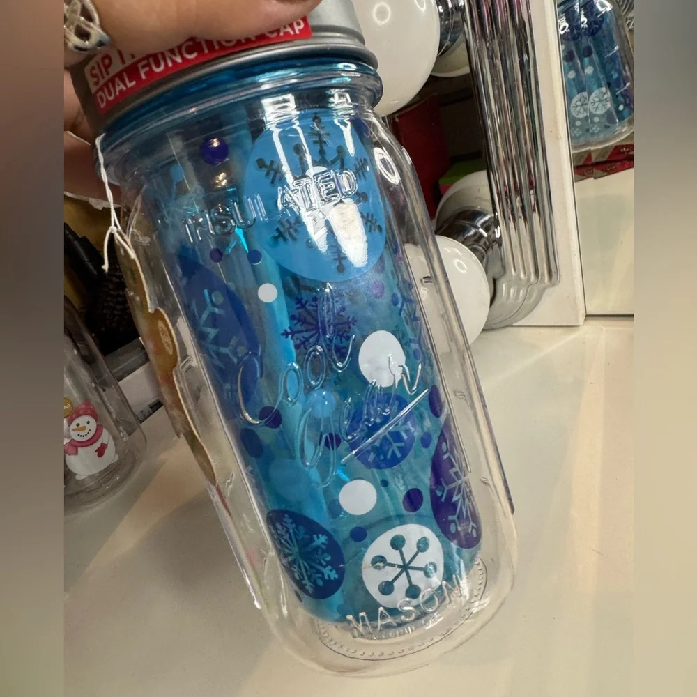 3/$15 Cool Gear Mason Jar Style Plastic Tumbler Snowflake Tumbler Insulated Cup